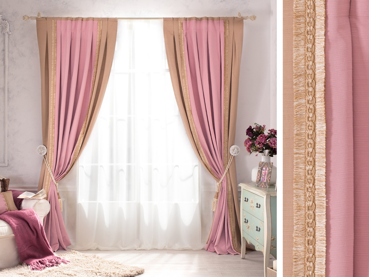 Нежная розовая штора с тесьмой Colore rosa Fragile - изображение 1 - заказать онлайн в салоне штор Benone в Москве и МО